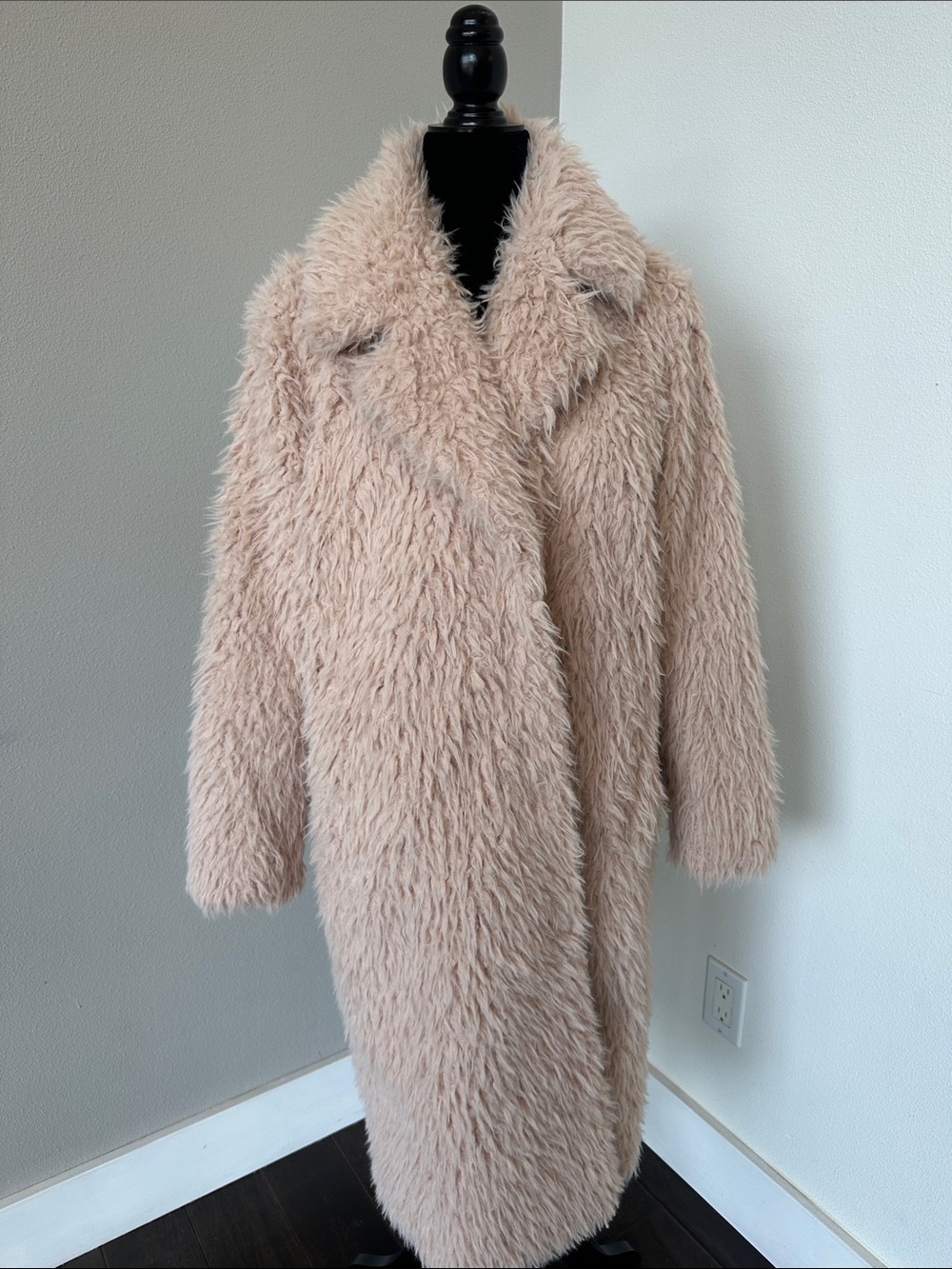 Anthropologie Cozy Faux-Fur Long Teddy Coat in Blush
